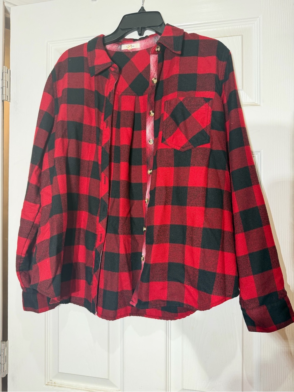 Ladies Maurices Red and Black Buffalo Plaid Jean Jacket